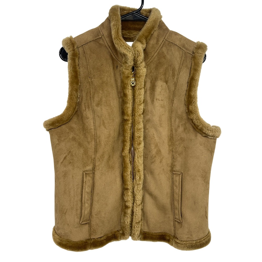Faux Shearling Suede Zip Vest M Camel Western Ranch Cabincore Cozy Fall Layer